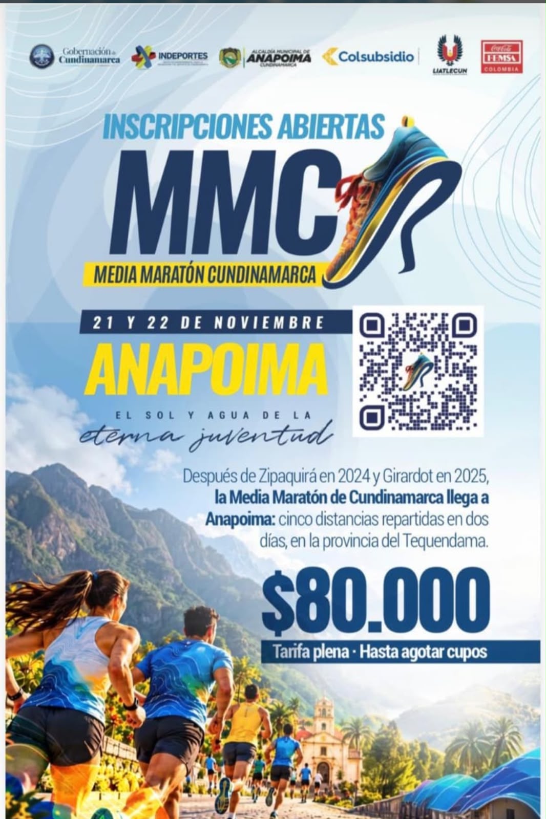  Insdeportes Invita a la Media Maratón de Cundinamarca en Anapoima el Proximo Mes.